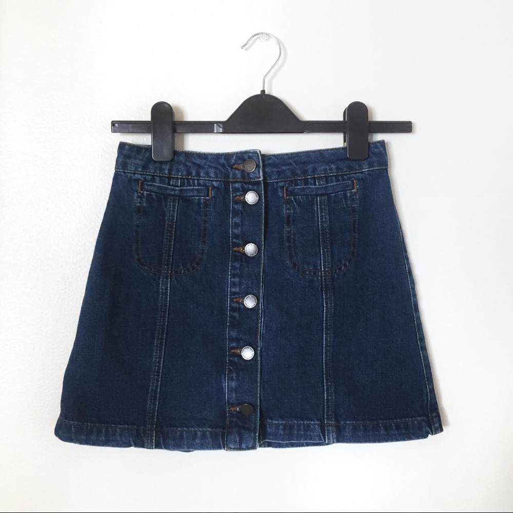 Topshop PETITE A-Line Denim Button Front Skirt